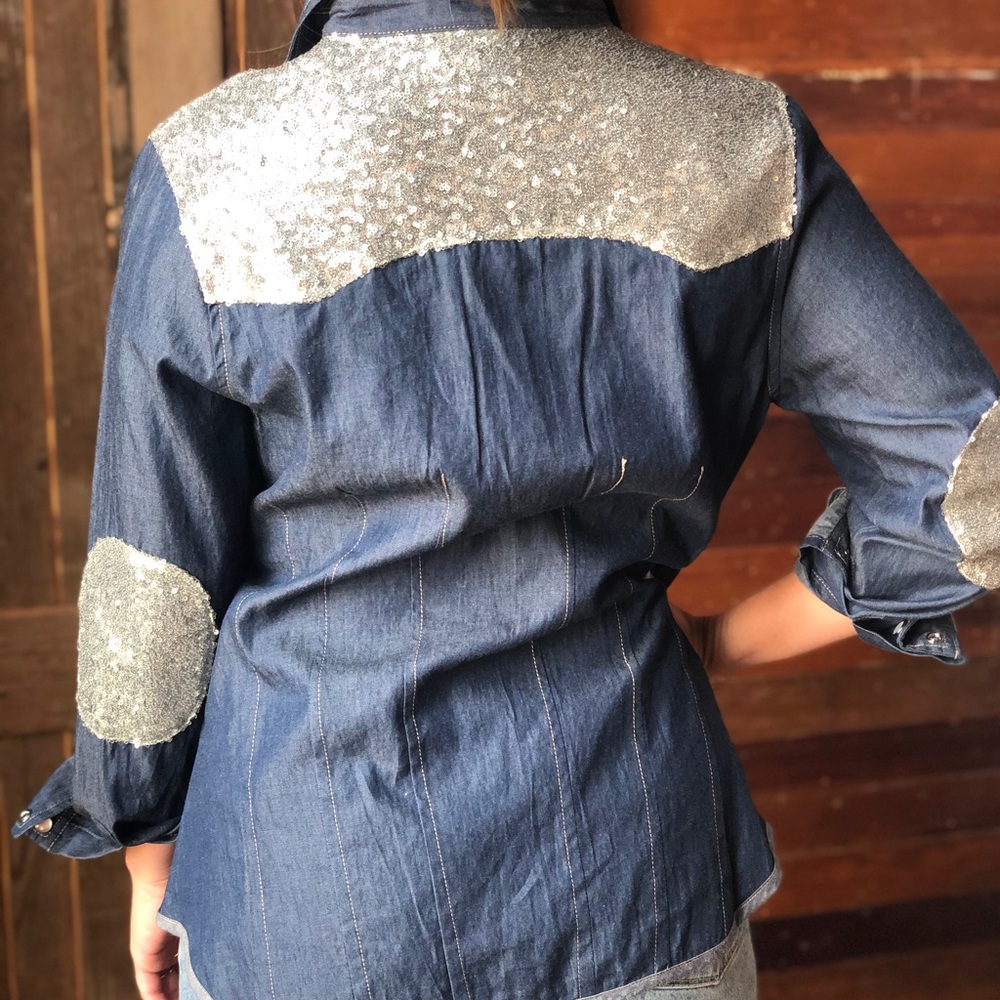 Button down denim and sequin shirt